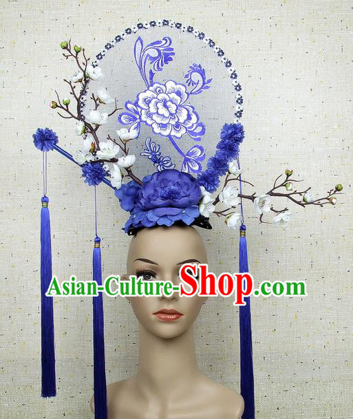 Top Grade Chinese Handmade Embroidery Peony Headdress Traditional Hair Accessories for Women