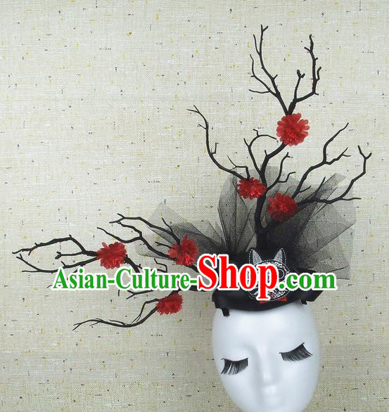 Top Grade Handmade Hair Accessories Halloween Cosplay Red Flowers Headwear for Women