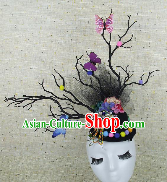 Top Grade Handmade Hair Accessories Halloween Cosplay Colorful Butterfly Headwear for Women