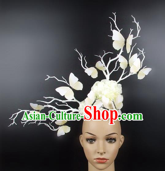 Top Grade Handmade Hair Accessories Halloween Cosplay White Butterfly Headwear for Women