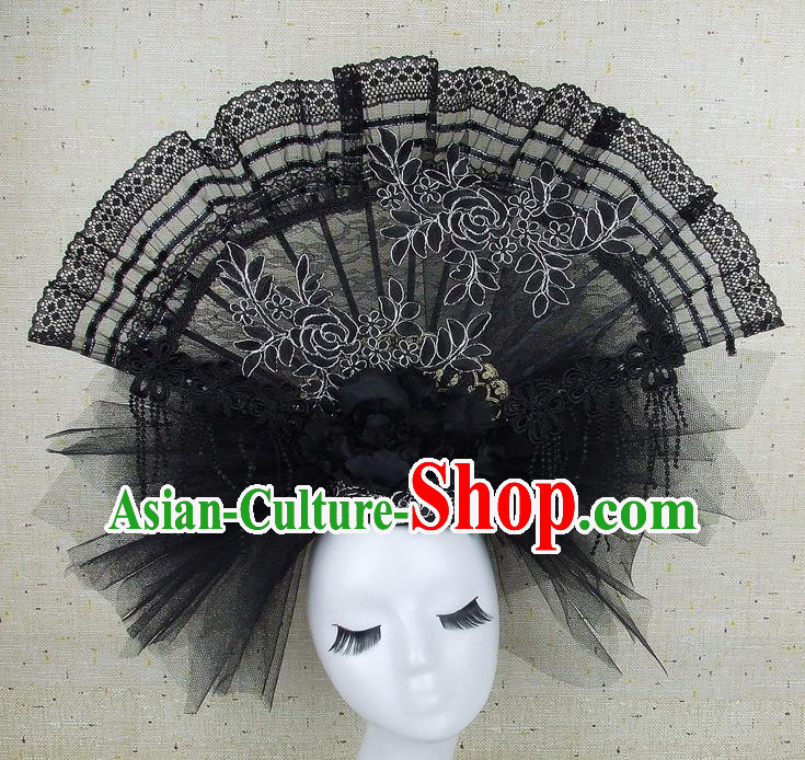 Top Grade Handmade Chinese Black Lace Palace Hair Clasp Traditional Hair Accessories Headdress for Women