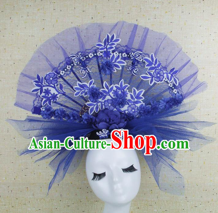 Top Grade Handmade Chinese Blue Lace Palace Hair Clasp Traditional Hair Accessories Headdress for Women