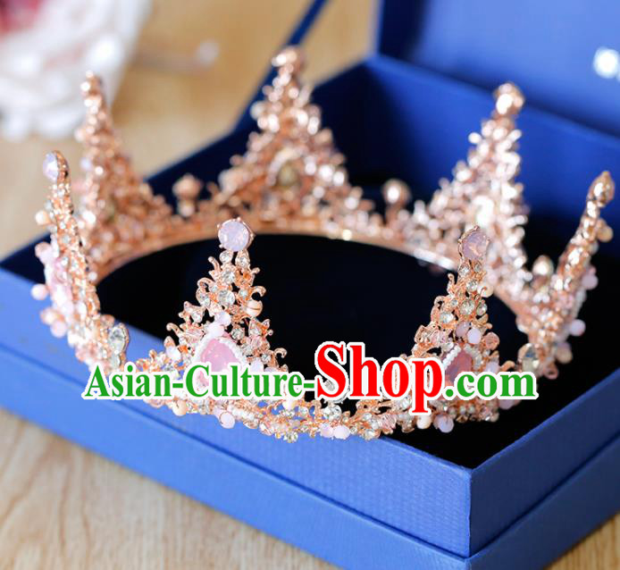 Top Grade Handmade Bride Baroque Pink Royal Crown Princess Hair Accessories for Women
