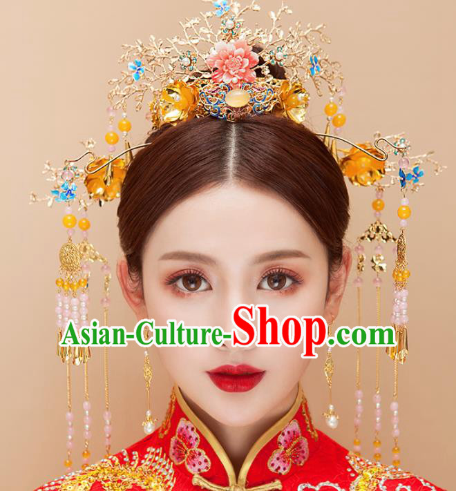 Chinese Traditional Wedding Phoenix Coronet Ancient Bride Handmade Hair Accessories for Women