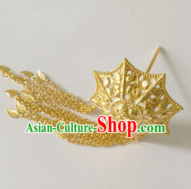 Chinese Ethnic Folk Dance Hair Accessories Traditional Dai Nationality Golden Hairpins for Women