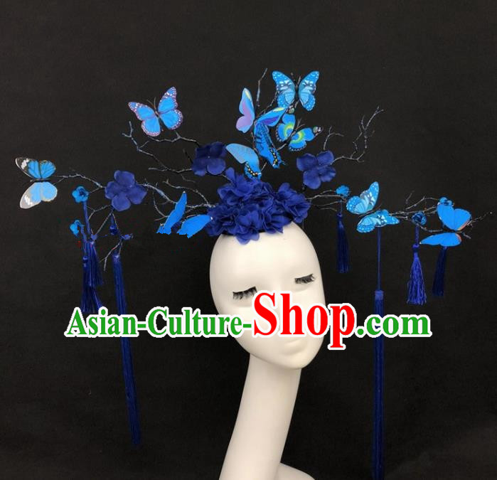 Top Grade Catwalks Hair Accessories Halloween Brazilian Carnival Blue Butterfly Headdress for Kids