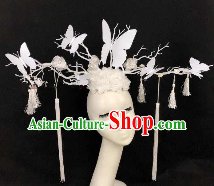 Top Grade Catwalks Hair Accessories Halloween Brazilian Carnival White Butterfly Headdress for Kids