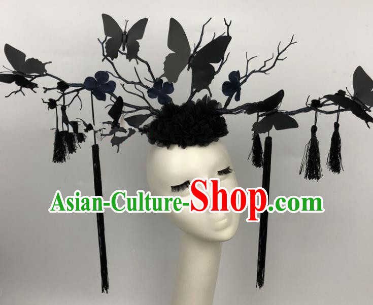 Top Grade Catwalks Hair Accessories Halloween Brazilian Carnival Black Butterfly Headdress for Kids