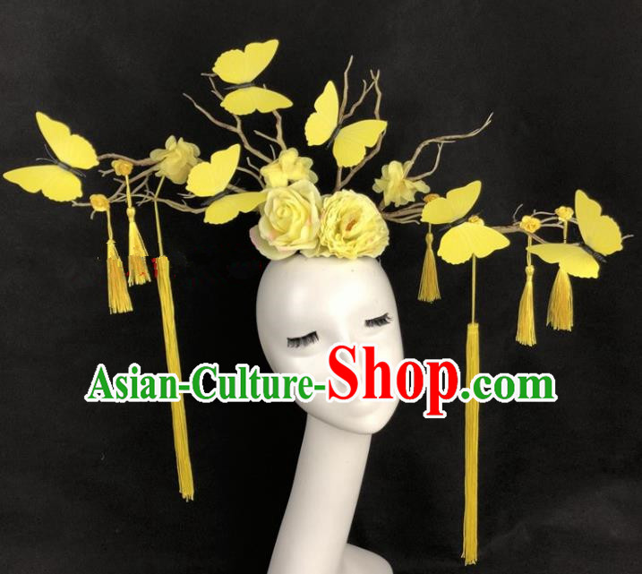 Top Grade Catwalks Hair Accessories Halloween Brazilian Carnival Yellow Butterfly Headdress for Kids