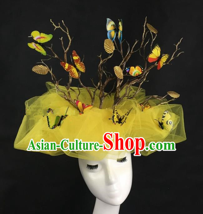 Top Grade Catwalks Hair Accessories Halloween Brazilian Carnival Yellow Veil Headdress for Kids