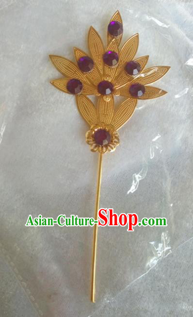 Chinese Ethnic Dai Nationality Hair Accessories Traditional Golden Leaf Hairpins for Women