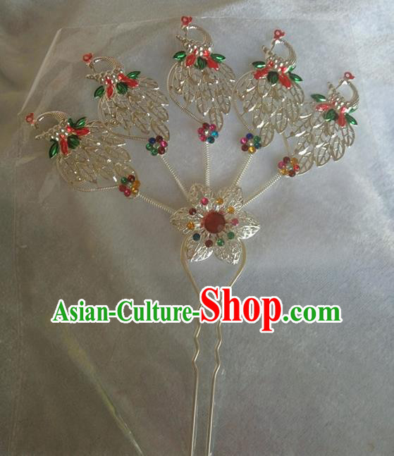 Chinese Ethnic Dai Nationality Hair Accessories Traditional Peacock Hairpins for Women