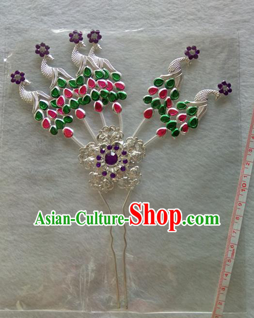 Chinese Ethnic Dai Nationality Hair Accessories Traditional Colorful Peacock Hairpins for Women