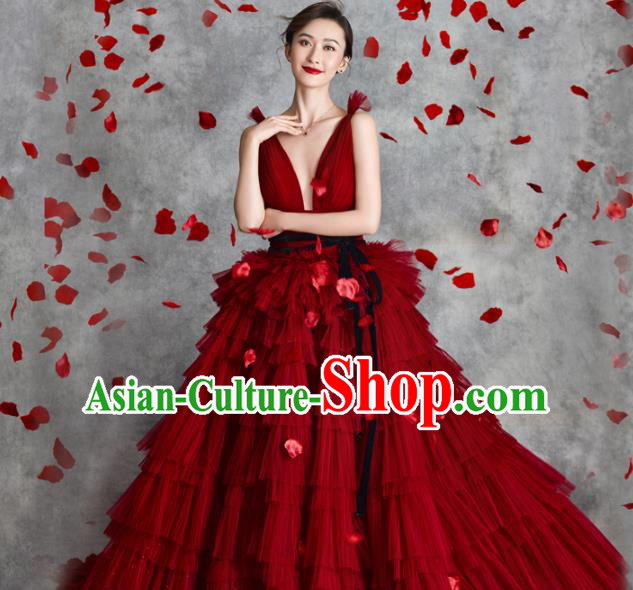 Top Grade Catwalks Costume Red Veil Bubble Dress for Women