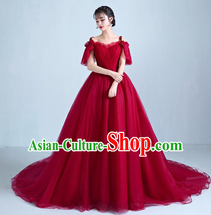 Top Grade Catwalks Costume Wedding Red Veil Full Dress for Women