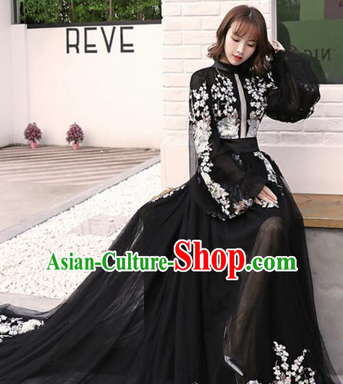 Top Grade Catwalks Costume Black Veil Full Dress for Women