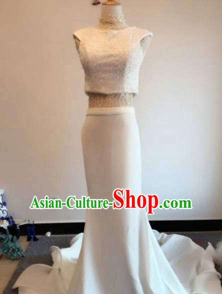 Top Grade Catwalks Costume Wedding White Satin Full Dress for Women