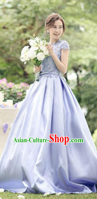 Top Grade Catwalks Costume Lilac Satin Trailing Full Dress for Women