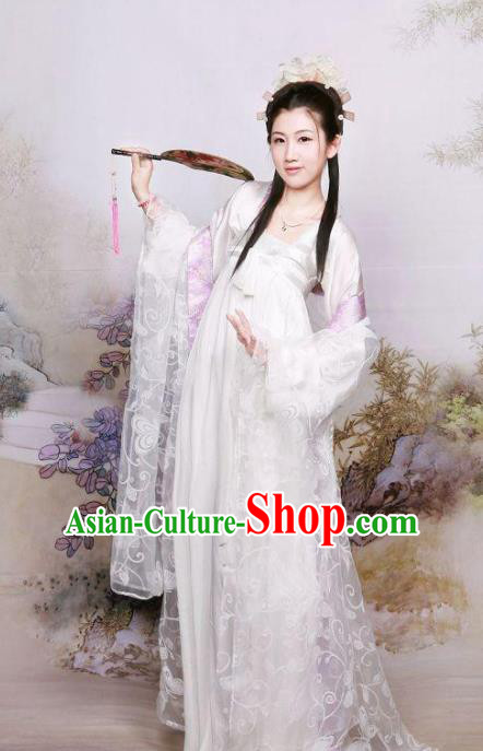 Chinese Ancient Royal Princess Costumes Traditional Tang Dynasty White Hanfu Dress for Women