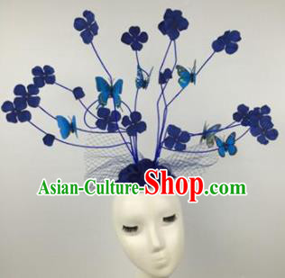 Top Grade Halloween Catwalks Hair Accessories Brazilian Carnival Blue Leaf Headdress for Women