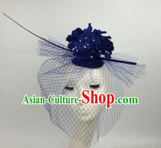 Top Grade Halloween Catwalks Blue Flowers Top Hat Brazilian Carnival Headdress for Women