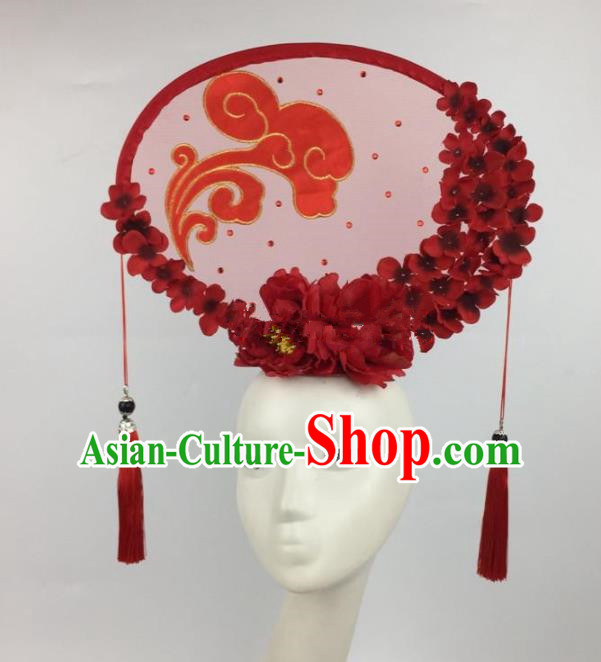 Chinese Traditional Exaggerated Palace Headdress Catwalks Red Hair Accessories for Women