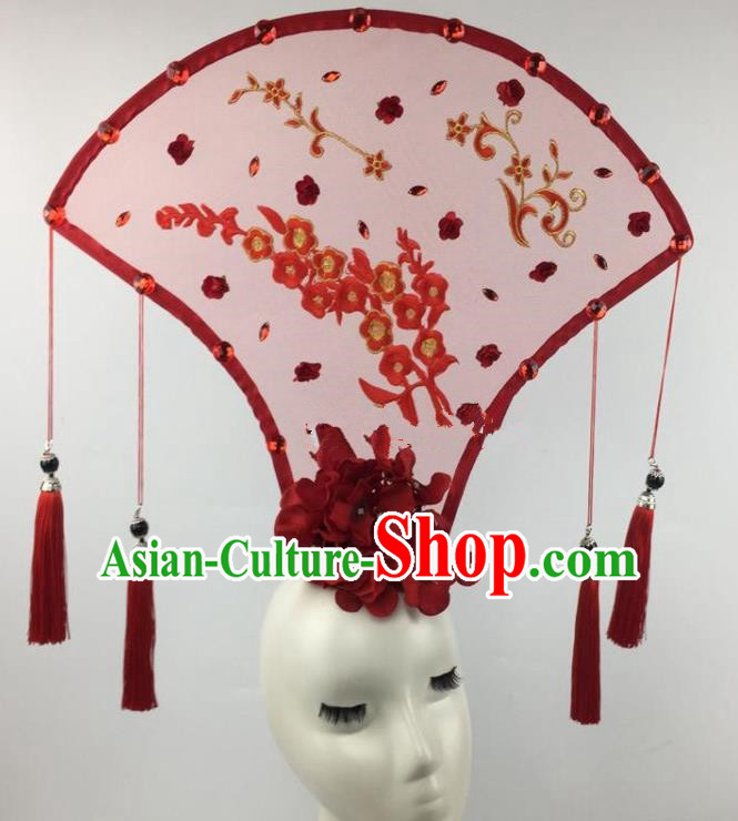 Chinese Traditional Exaggerated Palace Headdress Catwalks Red Plum Hair Accessories for Women