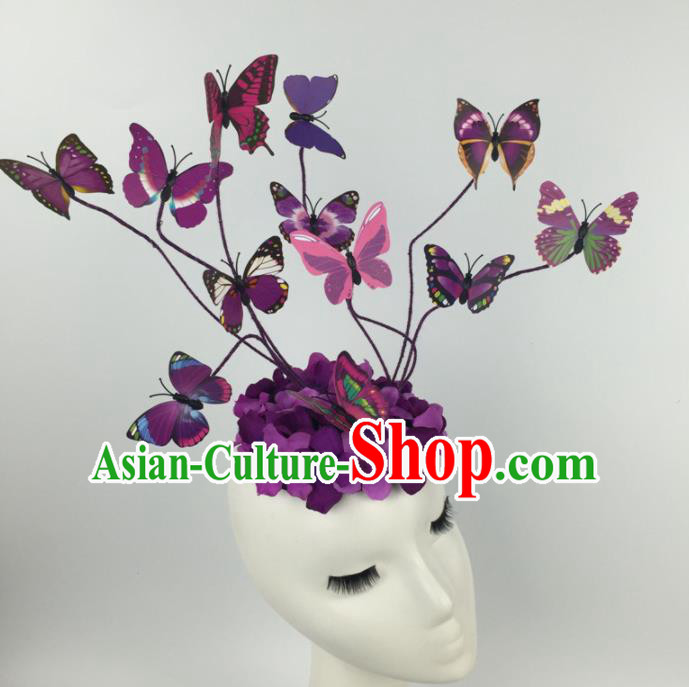 Top Grade Halloween Catwalks Headdress Brazilian Carnival Purple Butterfly Hair Accessories for Women