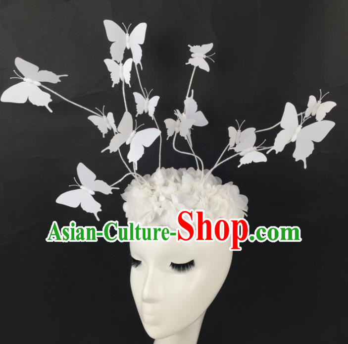 Top Grade Halloween Catwalks Headdress Brazilian Carnival White Butterfly Hair Accessories for Women