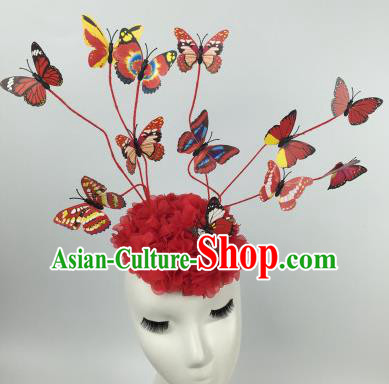 Top Grade Halloween Catwalks Headdress Brazilian Carnival Red Butterfly Hair Accessories for Women