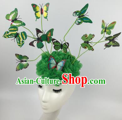 Top Grade Halloween Catwalks Headdress Brazilian Carnival Green Butterfly Hair Accessories for Women