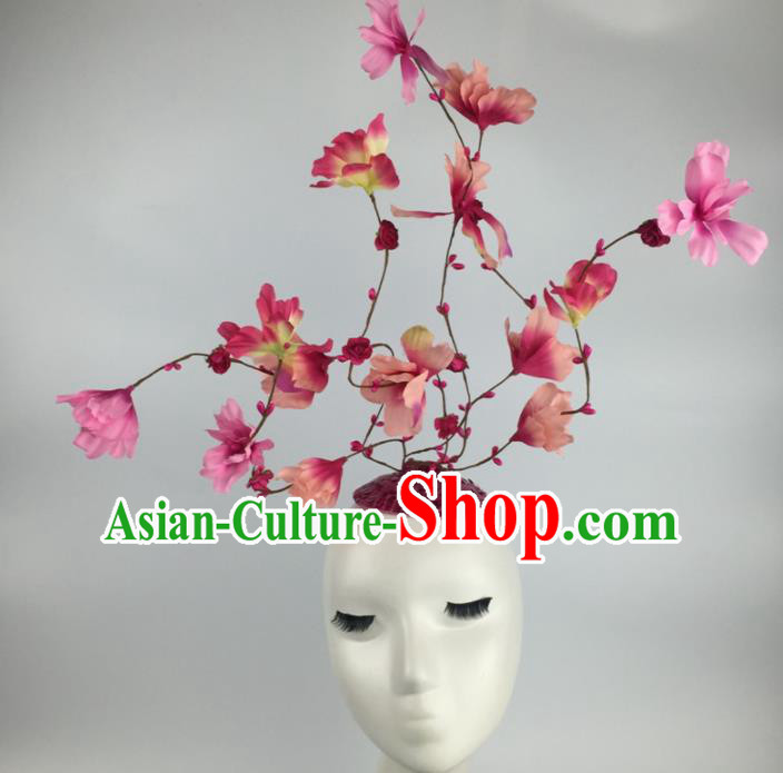 Top Grade Halloween Catwalks Headdress Brazilian Carnival Pink Flowers Hair Accessories for Women