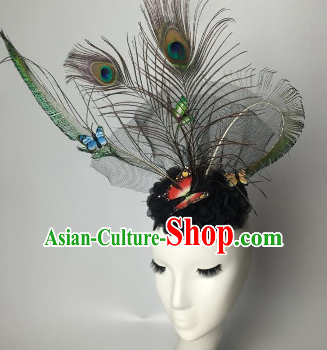 Top Grade Halloween Catwalks Headdress Brazilian Carnival Peacock Feather Hair Accessories for Women
