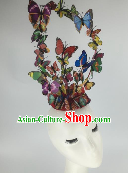 Top Grade Halloween Catwalks Headdress Brazilian Carnival Colorful Butterfly Hair Accessories for Women