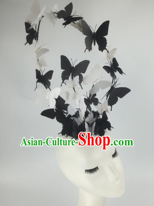 Top Grade Halloween Catwalks Headdress Brazilian Carnival Black Butterfly Top Hat for Women