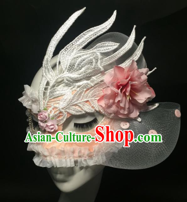 Halloween Exaggerated Accessories Catwalks Pink Lace Peony Masks for Women