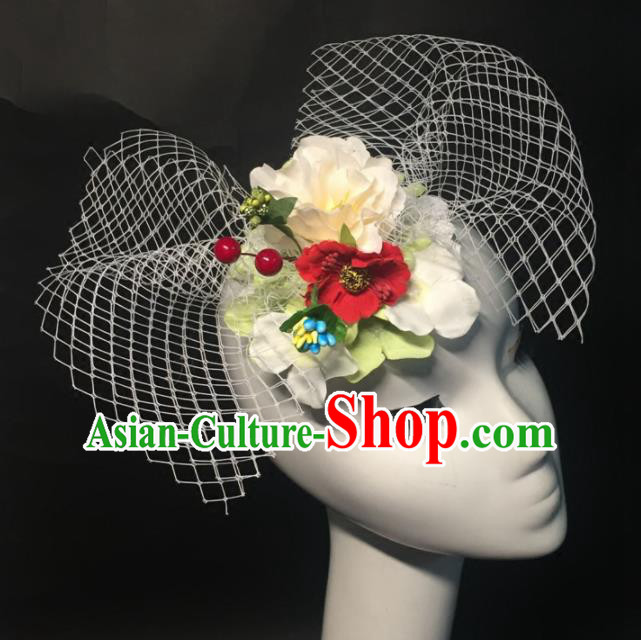 Top Grade Halloween Catwalks Headdress Brazilian Carnival White Flowers Headwear for Women