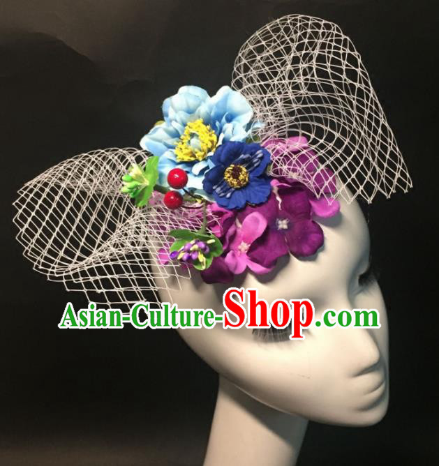 Top Grade Halloween Catwalks Headdress Brazilian Carnival Blue Peony Headwear for Women