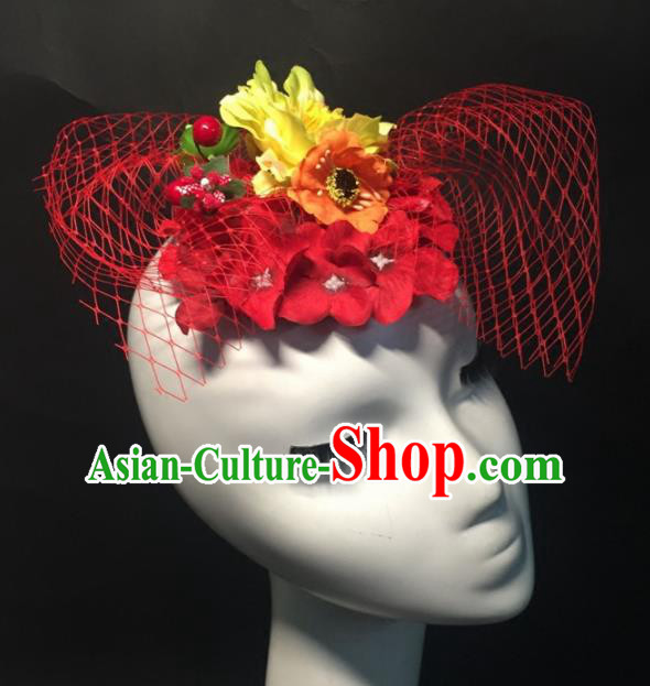Top Grade Halloween Catwalks Headdress Brazilian Carnival Red Flowers Headwear for Women