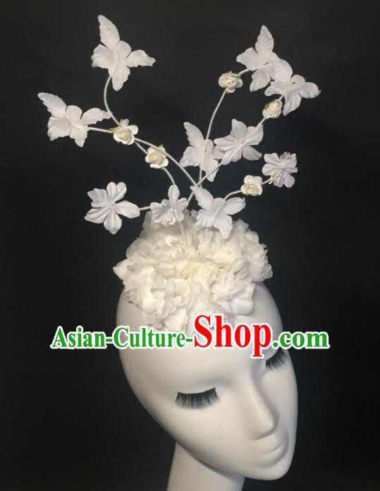 Top Grade Halloween Catwalks Headdress Brazilian Carnival White Silk Flowers Top Hat for Women