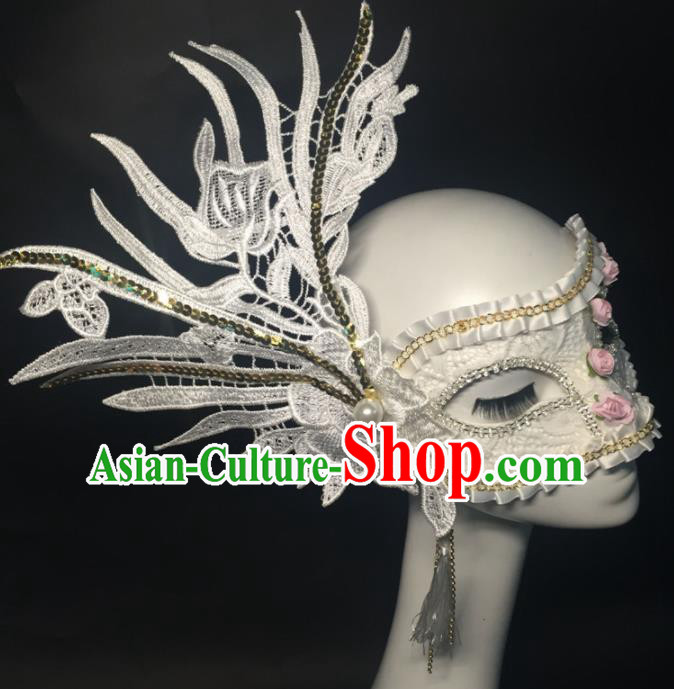 Halloween Exaggerated Accessories Catwalks White Lace Masks for Women