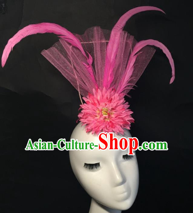 Top Grade Halloween Catwalks Headdress Brazilian Carnival Pink Feather Top Hat for Women