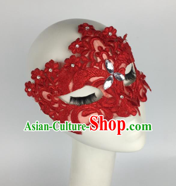 Halloween Exaggerated Accessories Catwalks Red Lace Masks for Women