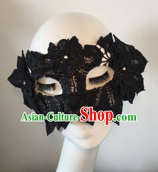 Halloween Exaggerated Accessories Catwalks Black Lace Leaf Masks for Women