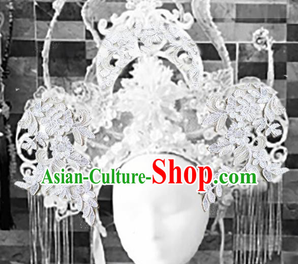 Top Grade Halloween Catwalks Headdress Brazilian Carnival White Lace Hair Accessories for Women