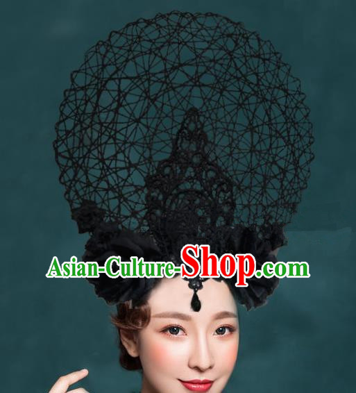 Top Grade Halloween Catwalks Hair Accessories Headdress Baroque Black Peony Hat for Women