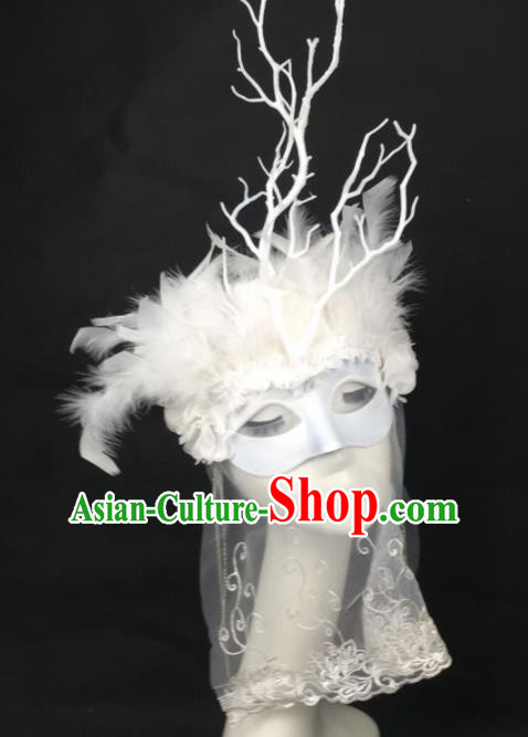 Halloween Exaggerated Accessories Catwalks White Feather Masks for Women