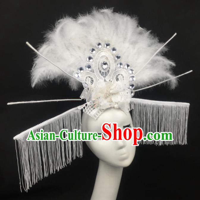 Top Grade Halloween Catwalks White Feather Hair Accessories Brazilian Carnival Headdress for Women