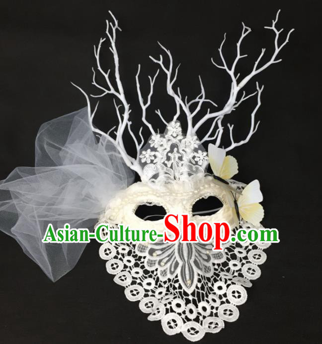 Halloween Exaggerated Accessories Catwalks White Lace Masks for Women