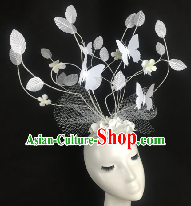 Top Grade Halloween Catwalks Headdress Brazilian Carnival White Leaf Butterfly Hair Accessories for Women